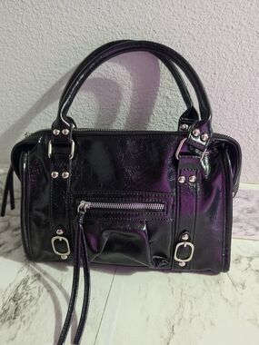 Classic Black Patent Satchel Bag - Women